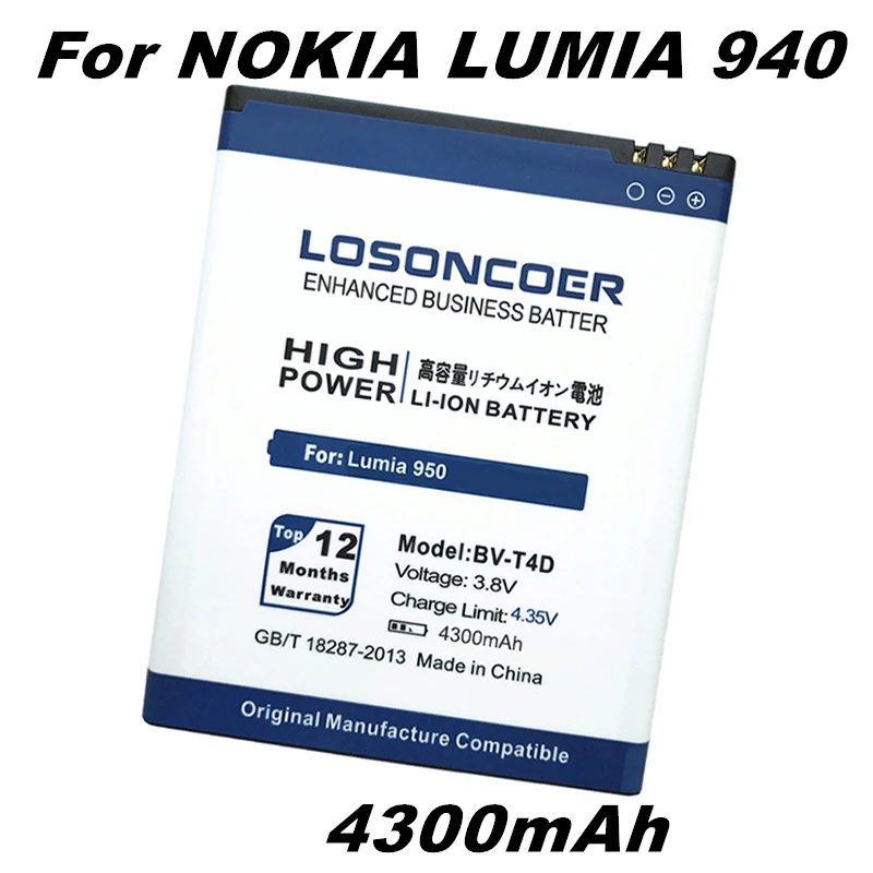 4300 мАч BV-T4D аккумулятор для оригинальной microsoft Lumia 950 XL CityMan Lumia 940 XL батарея RM-1118 BVT4D