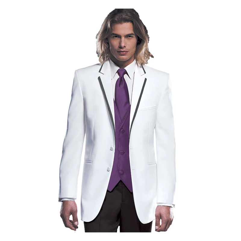 

Custom Made Groom Tuxedo, Bespoke White suits with violet purple vest / waistcoat, Tailor Made Wedding Suits for men