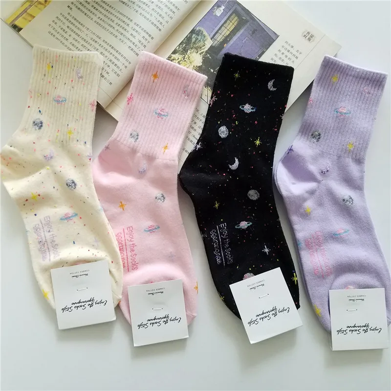 

2019 New Winter Cotton Women Space Socks Korea Women's Summer Fashion Astronaut Planet Socks Universe Novelty Short Funny Socks