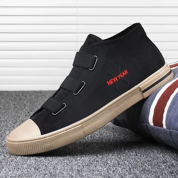 

2020 Autumn New Korean-Style Canvas High-Top Vulcanized Shoes Men's Breathable Soft Bottom Elastic Band Casual Slip-on Loafers