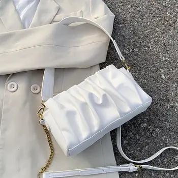 

Solid color Pleated Female Tote bag 2020 Fashion New High-quality Leather Women's Designer Handbag Chain Shoulder Messenger Bag