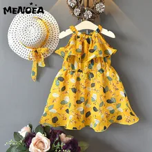 Menoea/Модная одежда для девочек; новые летние платья для девочек; милое плиссированное платье с цветочным рисунком; шифоновое богемное платье с кепкой; платье принцессы