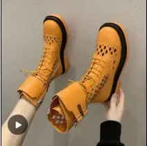 

Chimney Boots Candy-colored Roman Shoes Hollow Sandals Short Boots Motorcycle Boots Martin Boots Thick-soled Sponge Women's Shoe