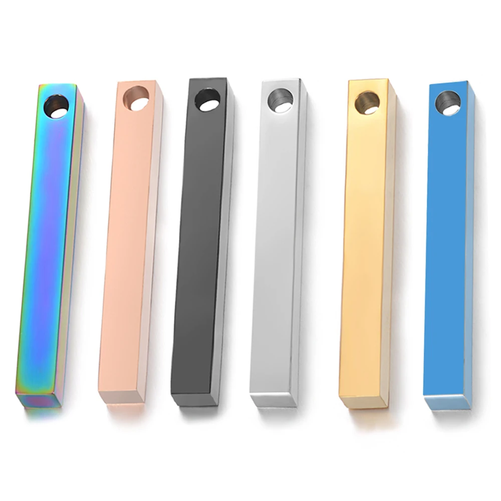 5Pcs Stainless Steel  Both Sides Mirror Polish Rectangle Bar Pendant Blank Stamping Charm for Jewelry Making Wholesale 2