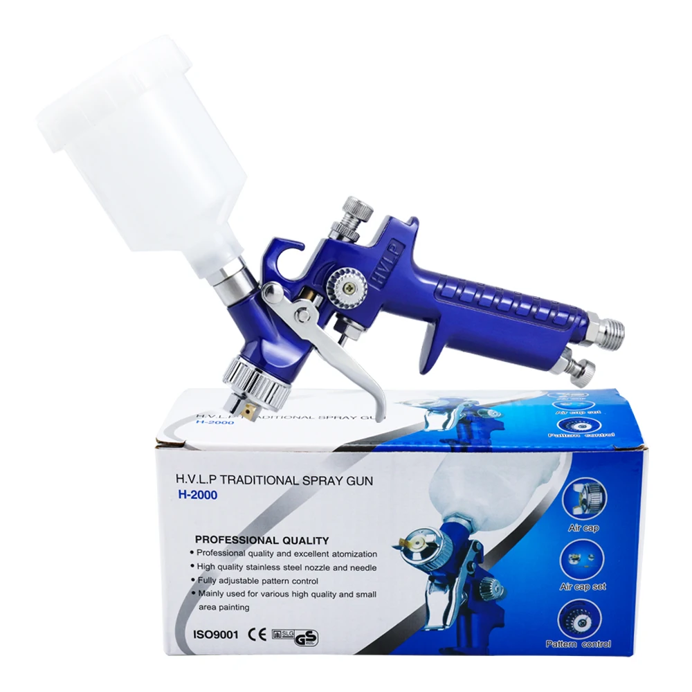 

JUNEFOR 0.8mm/1.0mm Nozzle H-2000 Professional HVLP Spray Gun Mini Air Paint Spray Guns Airbrush For Painting Car Aerograph