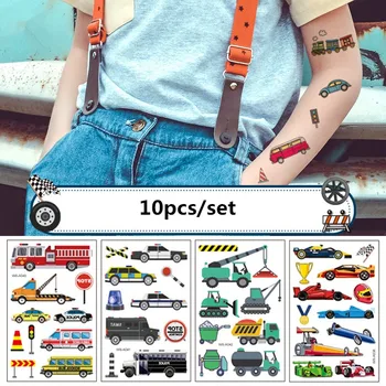 

10pcs/set Vehicle Temporary Tattoos Kids Cute Car Bus Truck Fake Tattoo Sticker Waterproof Tatuaze Dla Dzieci Tatuaje Temporal