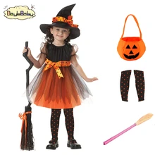 Праздничный Детский костюм ведьмы леггинсы для девочек шапка одежда ведьмы комплект Детские костюмы на Хэллоуин рождественское платье для девочек вечерние платья для младенцев