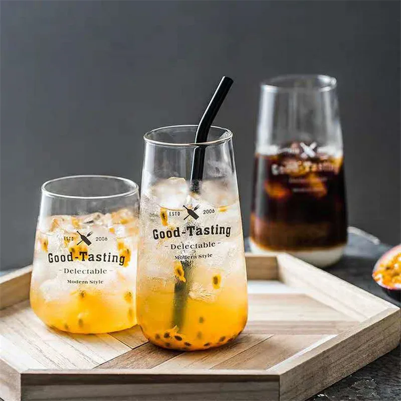 

500ml Glass Coffee Mug Heat Insulation Office Mug Kitchen Tea Milk Juice Dessert Glass Cup Drinkware Transparent Letter Cup Gift