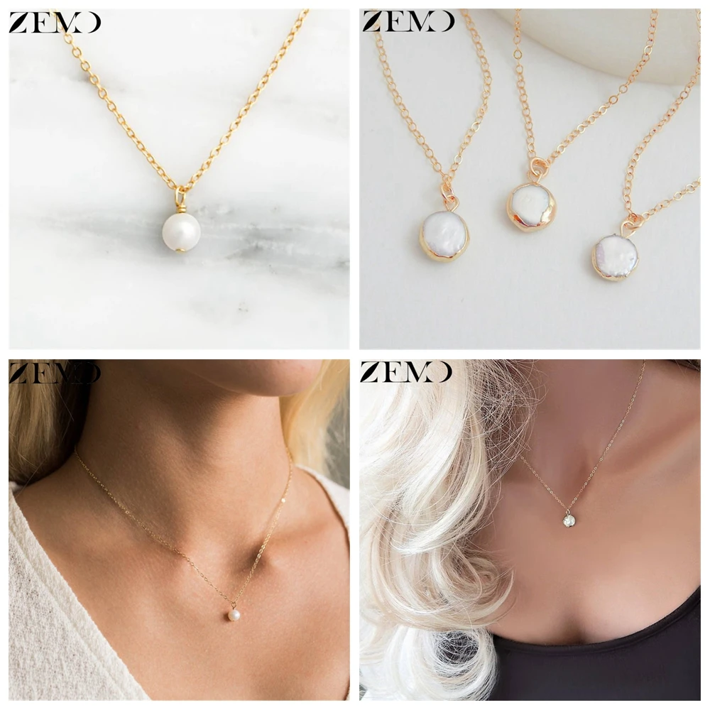 

ZEMO Korean Choker Necklace Women's White Pearl Chain Natural Baroque Shaped Stone Short Necklaces Initial Colar Boho Jewelries