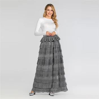 

Plus Size Sequin High Waist Tutu Maxi Pleated Skirt Women Long Skirts Muslim Clothing Jupe Plissee Femme Falda Plisada Largas