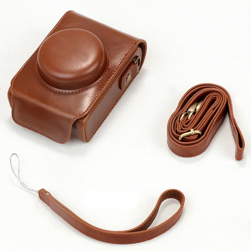 Brown with strap Чехол для портативной камеры чехол Крышка для цифрового фотоаппарата Panasonic DMC-LX7 LX5 LX10 LX15 LX3 защитный чехол-сумка - Цвет: Brown with strap