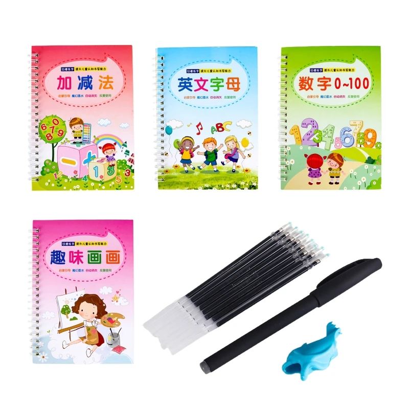 Kids Magic Writing Board Reusable Magic Writing Paste Children,Be Reused Handwriting Copybook Set Magic Calligraphy Tracing Book 3