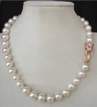 

18INCH 8-9 MM AAA++ GENUINE WHITE SOUTH SEA AKOYA PEARL NECKLACE Leopard Head crystal clasp