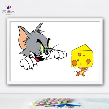 

paint by number art painting by numbers cat and mouse animation hand-painted color oil painting