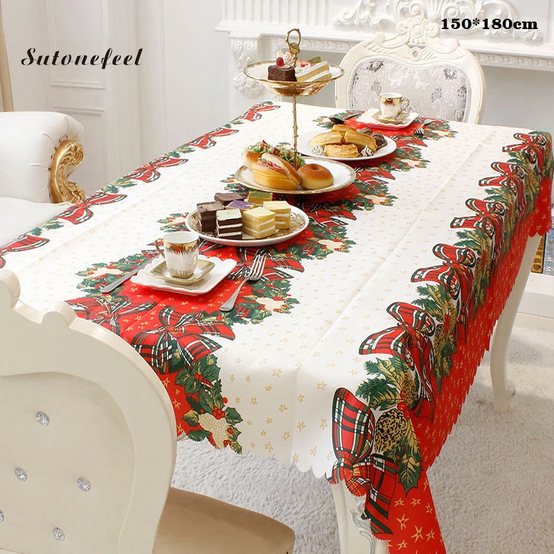  180cm Christmas Tablecloth Xmas Printed Table Cloth Dining Table Dust Cover Home Decoration for Chr