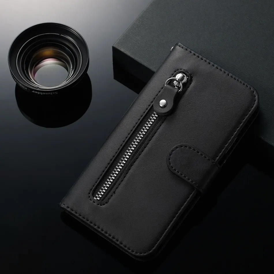 Black B Простой телефонный кошелек для iPhone 11 Pro Max, чехол на молнии с подставкой для apple X XS, XR, 6, 6 S, 7, 8 Plus, слот для нескольких карт, чехол на молнии DP27H - Цвет: Black B