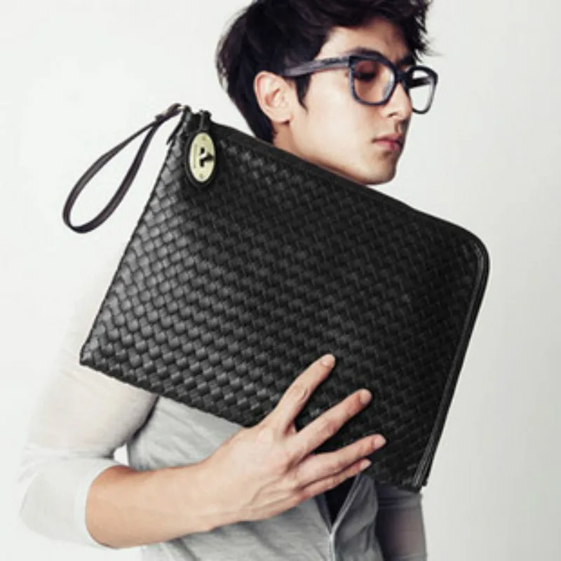 

Korean-style Fashion Handbag Men's Weaving Embossed WOMEN'S Bag Clutch Single-shoulder Crossbody Bag A4 File Package