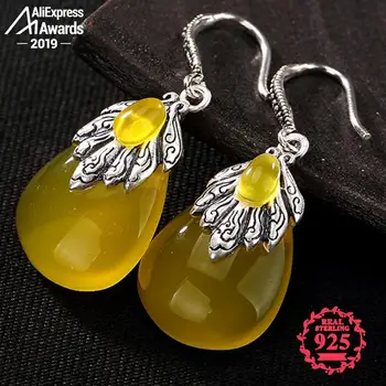 

S925 Fine Jewelry Earrings 925 Sterling Silver Artisan Baltic Retro Exquisite Semi Gemstone waterdrop moldavite
