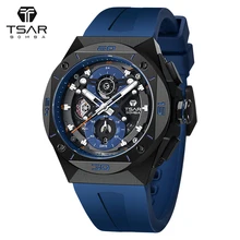 

TSAR BOMBA Stylish Watch for Men Luminous 100M Waterproof Tonneau Design Stainless Steel Sport Chronograph Luxury Mens Watch