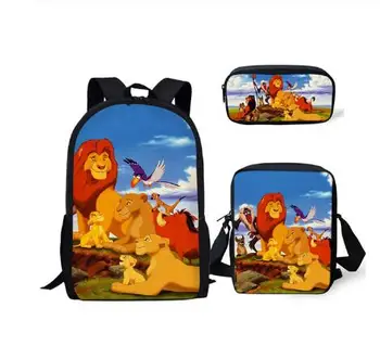 

3PCs/Set Children's School Backpack The lion King PPatten Kids School Bags Cartoon Animal Design Teenagers Book-Bags Set