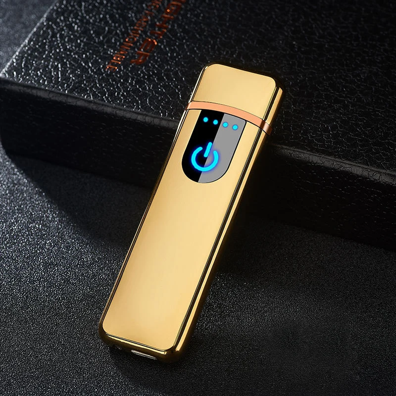Зажигалка USB заряжаемая электронная ветрозащитная гладкая сенсорная металлическая зажигалка для мужчин и женщин аксессуары для курения navidad - Цвет: gold