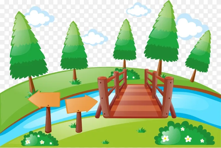 桥卡通摄影插图-卡通野餐朝圣背景河桥