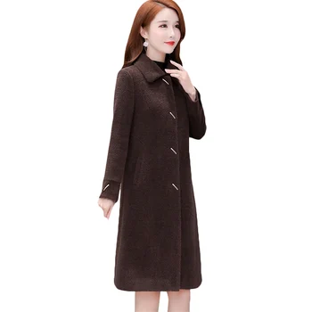 

Women Wool Plaid Long Coat Fashion Woollen Overcoat Loose Outwear Female Winter Loose Warm Wool Blends Elegant Parka 003