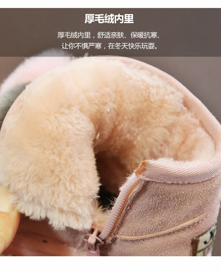 Прелестный мех кролика девушки зимние сапоги из натуральной кожи детская обувь зимние теплые хлопковые сапоги