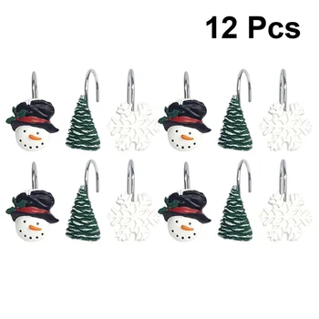 

12PCS/Set Christmas Theme Bathroom Curtain Rings Shower Curtain Hooks Hangers (Mixed Style)
