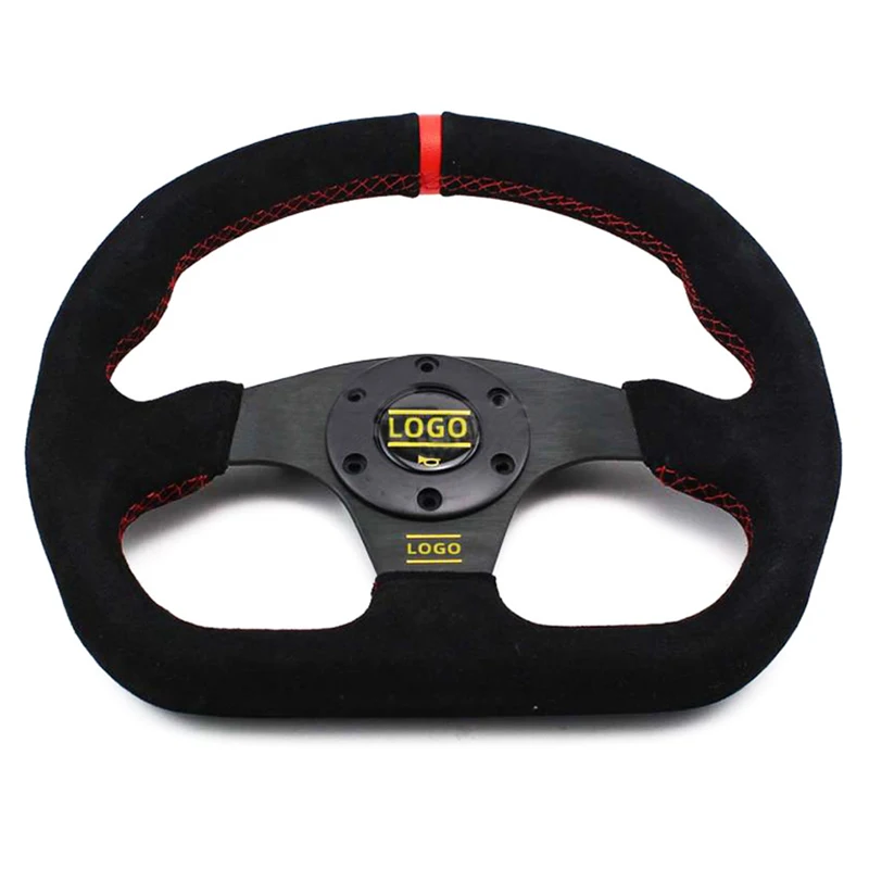 Universal Auto Suede Leather Steering Wheel Flat Type Racing Sport