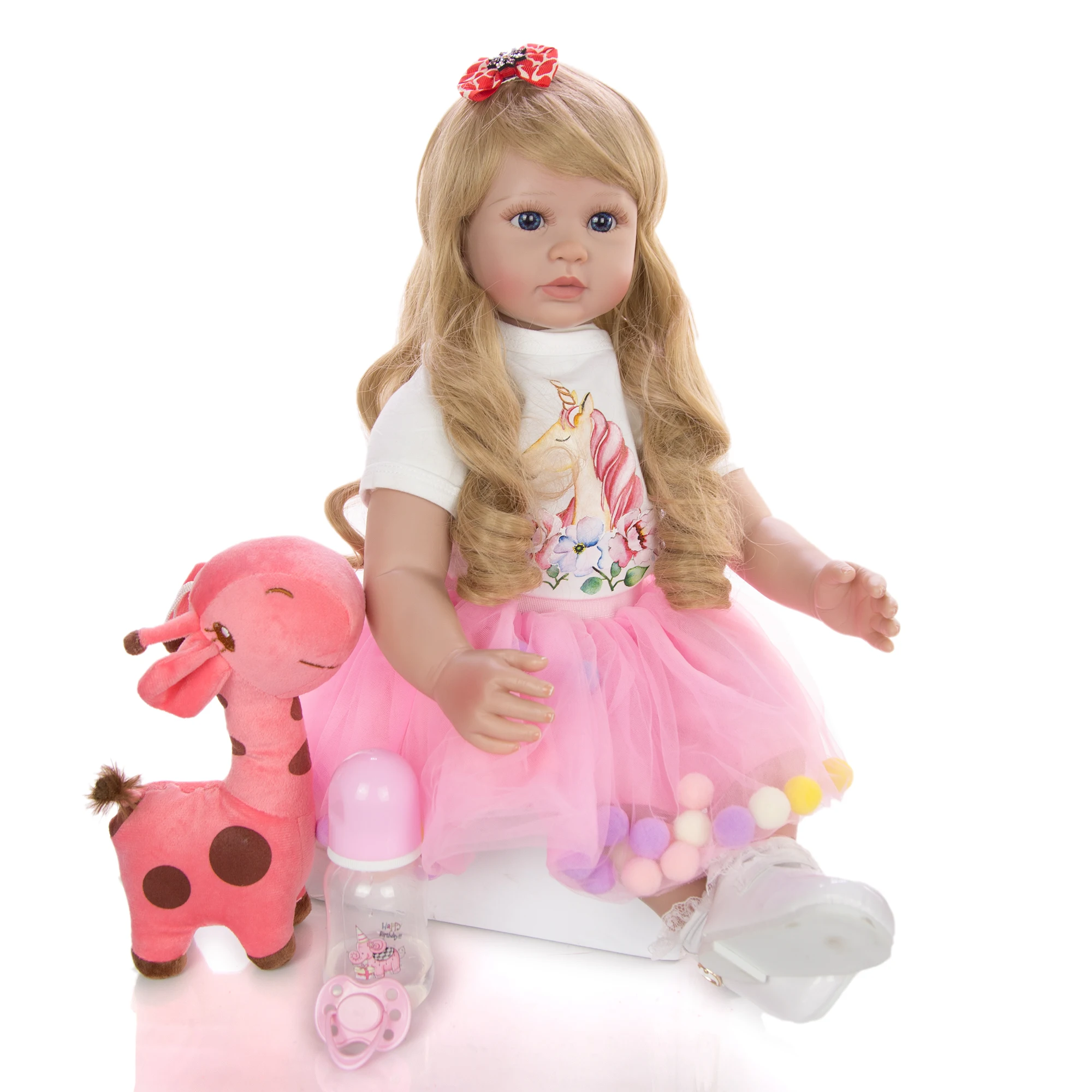 Bebê Reborn Boneca Baby Girafinha 100% Silicone Real Loira