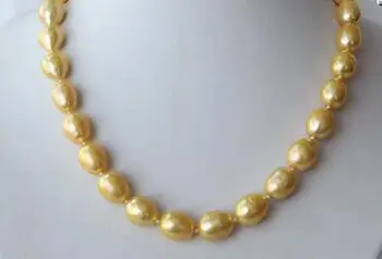 

stunning big 10-11mm baroque gold freshwater cultured pearl necklace h1933