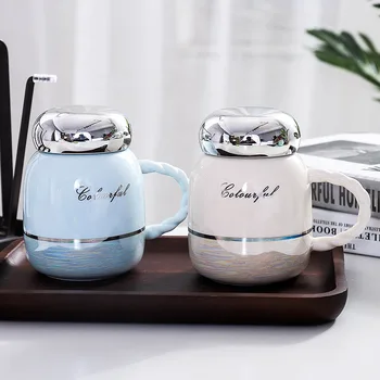 

Korean Cute Big Belly Ceramic Cup Mirror Cover Creative Mug Cup Office Business Tea Cup Cups and Mugs Coffee Mug Travel Mug