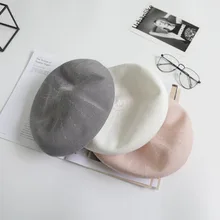 Шапка для художника, студенческий стиль, дикая Кепка, детский корейский стиль, светильник, хлопок, лен, вязаный берет, однотонный, дышащий