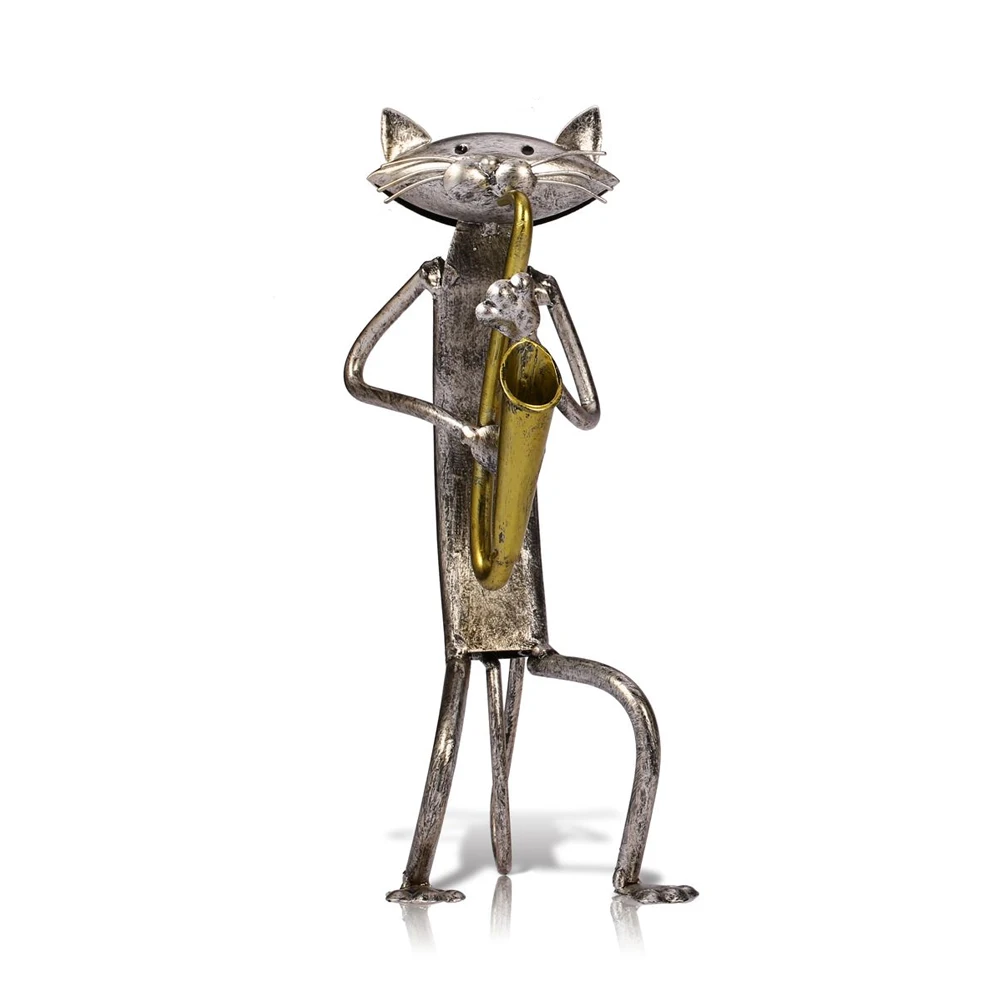 Gift Cat Sculpture Desk Decorative Crafts Figurine Living Room Modern Simple Small Handmade Home Ornament Office Iron Art