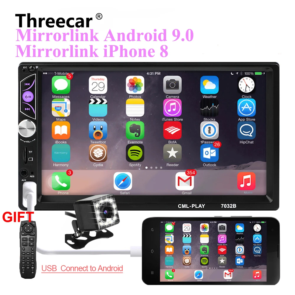 Tanie Mirror link Android 9.0 2 din radio samochodowe autoradio 7 odtwarzacz multimedialny zestaw głośnomówiący Bluetooth FM TF USB kamera cofania Radio samochodowe