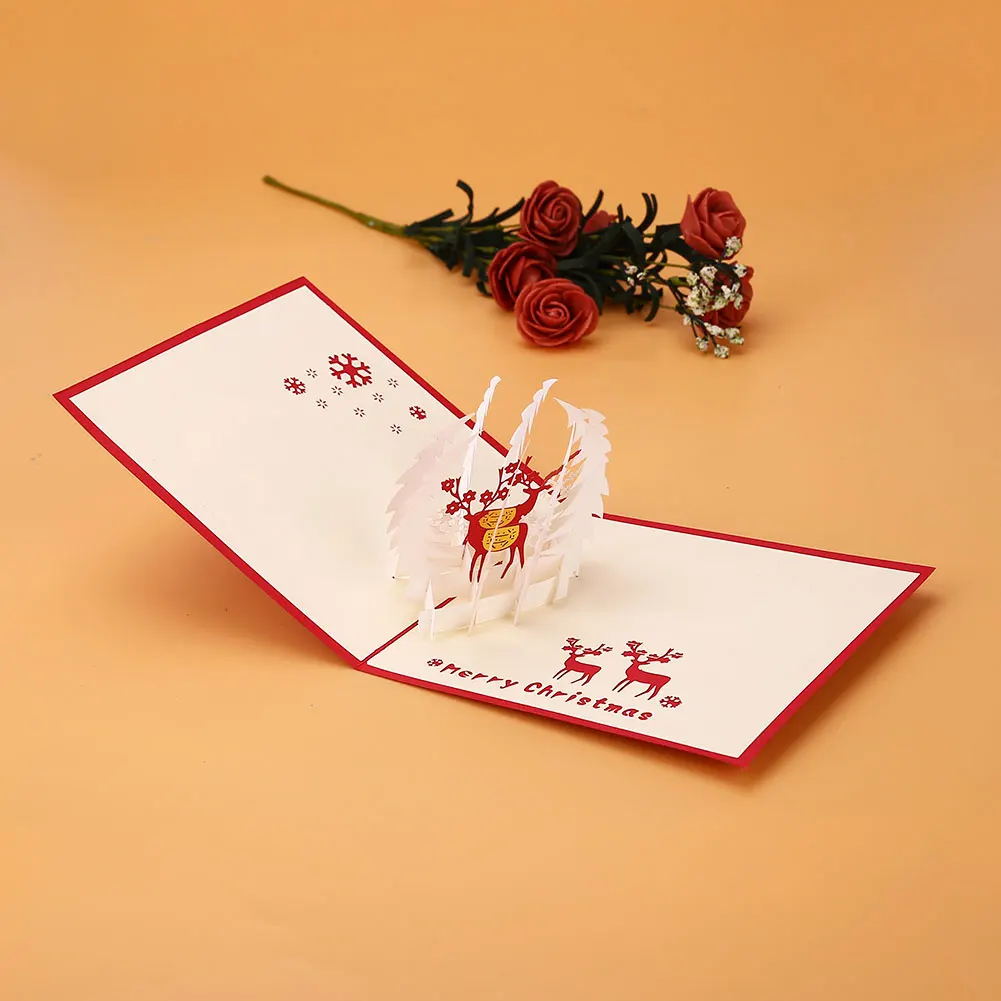 Рождественская елка Лось 3D всплывающие поздравительные открытки благословение ручной работы открытка креативный