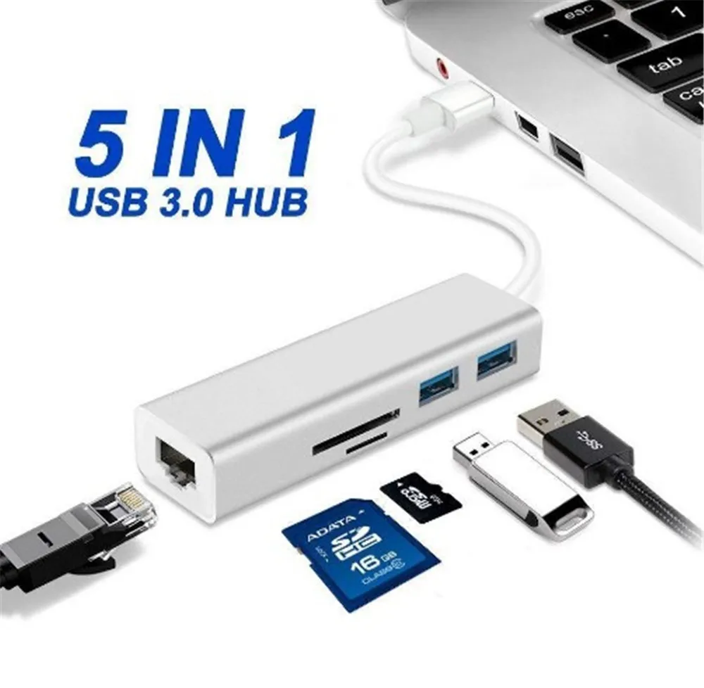 5в1 USB в Ethernet адаптер кардридер USB 3,0 концентратор Ethernet RJ45 Lan Проводная сетевая карта