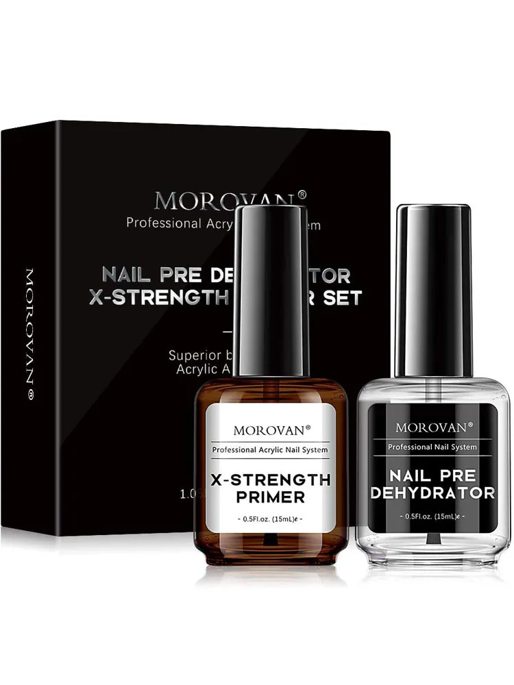 Nail Primer and Dehydrator for Acrylic Nails, No Burn Fast Air Dry Nail Prep Dehydrator and X-Strength Primer Superior Natural