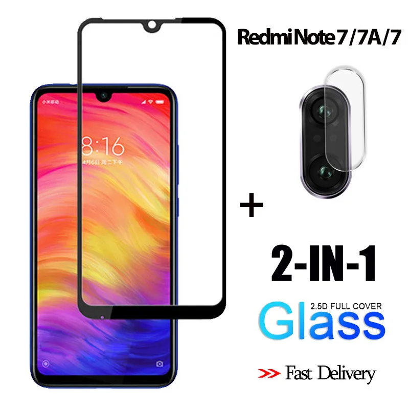 2-в-1 3D закаленное стекло на редми нот 7 Xiaomi Redmi Note 7 Redmi 7 Экран Защитная пленка стекло Redmi 7A стекло Камера стекло редми ноут 7 стекло redmi note 7 ззащитное стекло