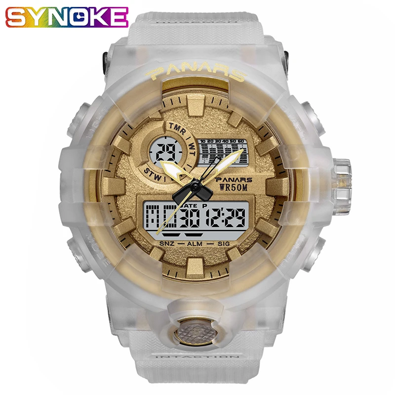 PANARS White Gold Men Digital Watch Sports Watches Men's Watch Led 5Bar Waterproof Double Display Chronograph Electronic Clock