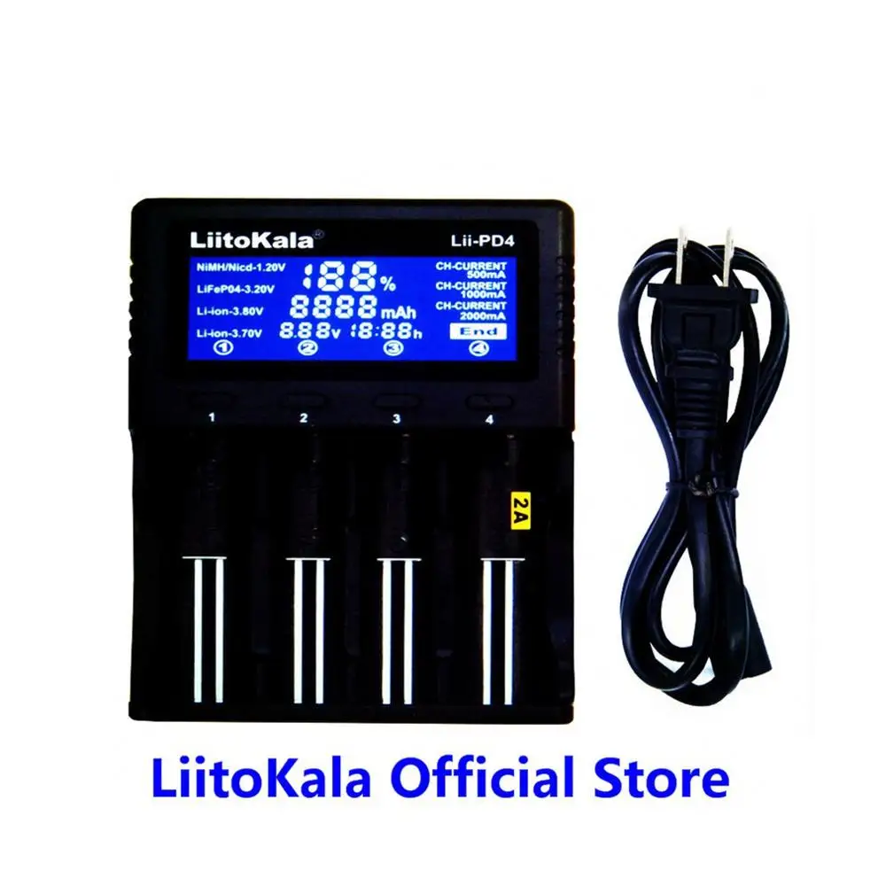 Liitokala Lii-PD4 18650 LCD Display Charger 26650 21700 14500 10440 4 Slots NiMH li-ion Smart Universal Battery Charger