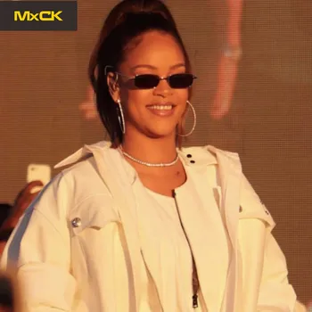 

MxCK Brand Unisex Small Rectangle Retro Sunglasses Brand Designer Red Metal Frame Clear Lens Sun Glasses