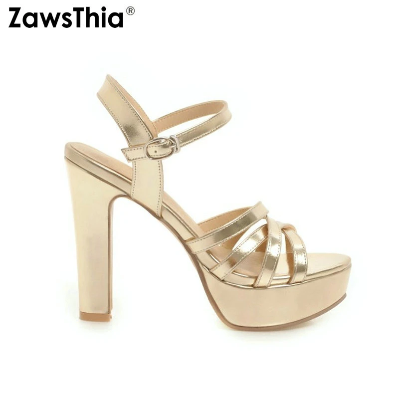 gold platform block heels