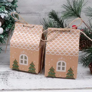 

30pcs Kraft Paper Gift Bags Christmas Candy Boxes Small House Packing Box Gift Container Party Supplies