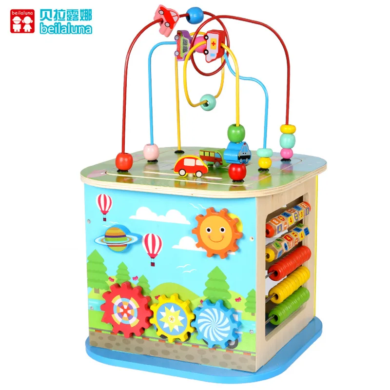 

Wooden New Style Multi-functional Bead-stringing Toy Treasure Chest Children Early Education Shape Matching Mathematics Learning