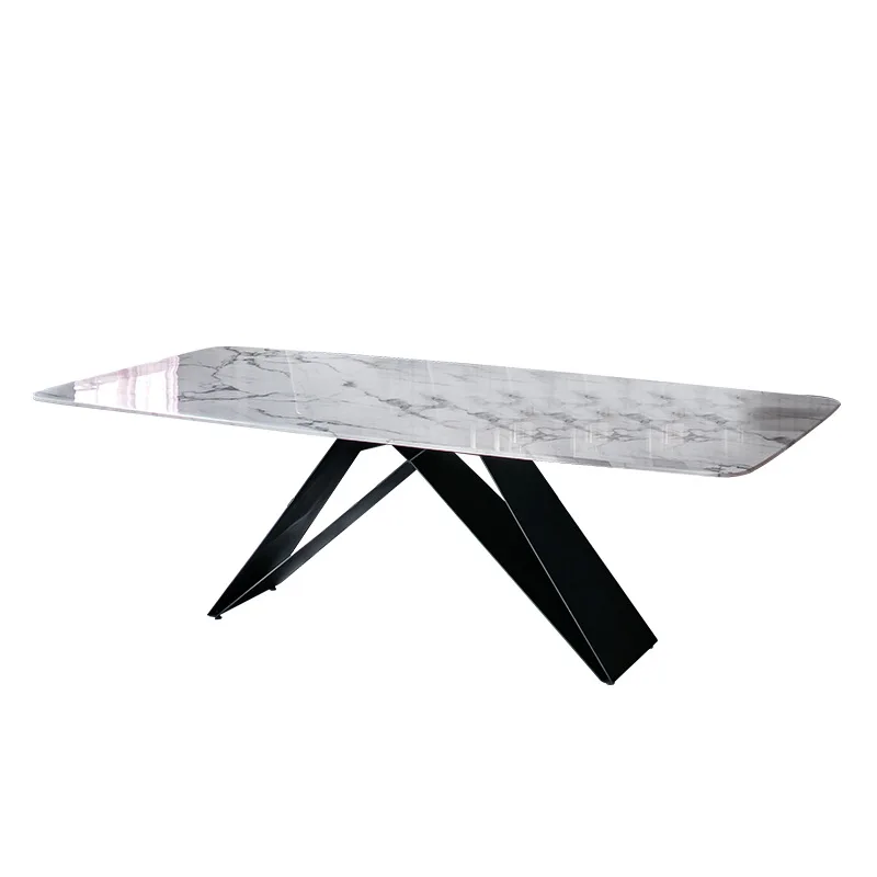 Минималистичный стиль мраморный обеденный стол кованого железа светильник роскошный индивидуальный обеденный стол и стул сочетание прямоугольный