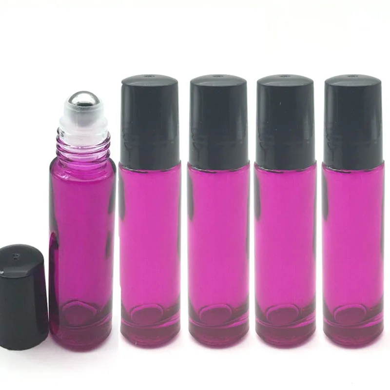 

50pcs Empty Fragrance Perfume 10ml Rose-red Roller Glass Bottle Essential Oil Bottle 10cc Roll On Bottle with Black Plastic Cap
