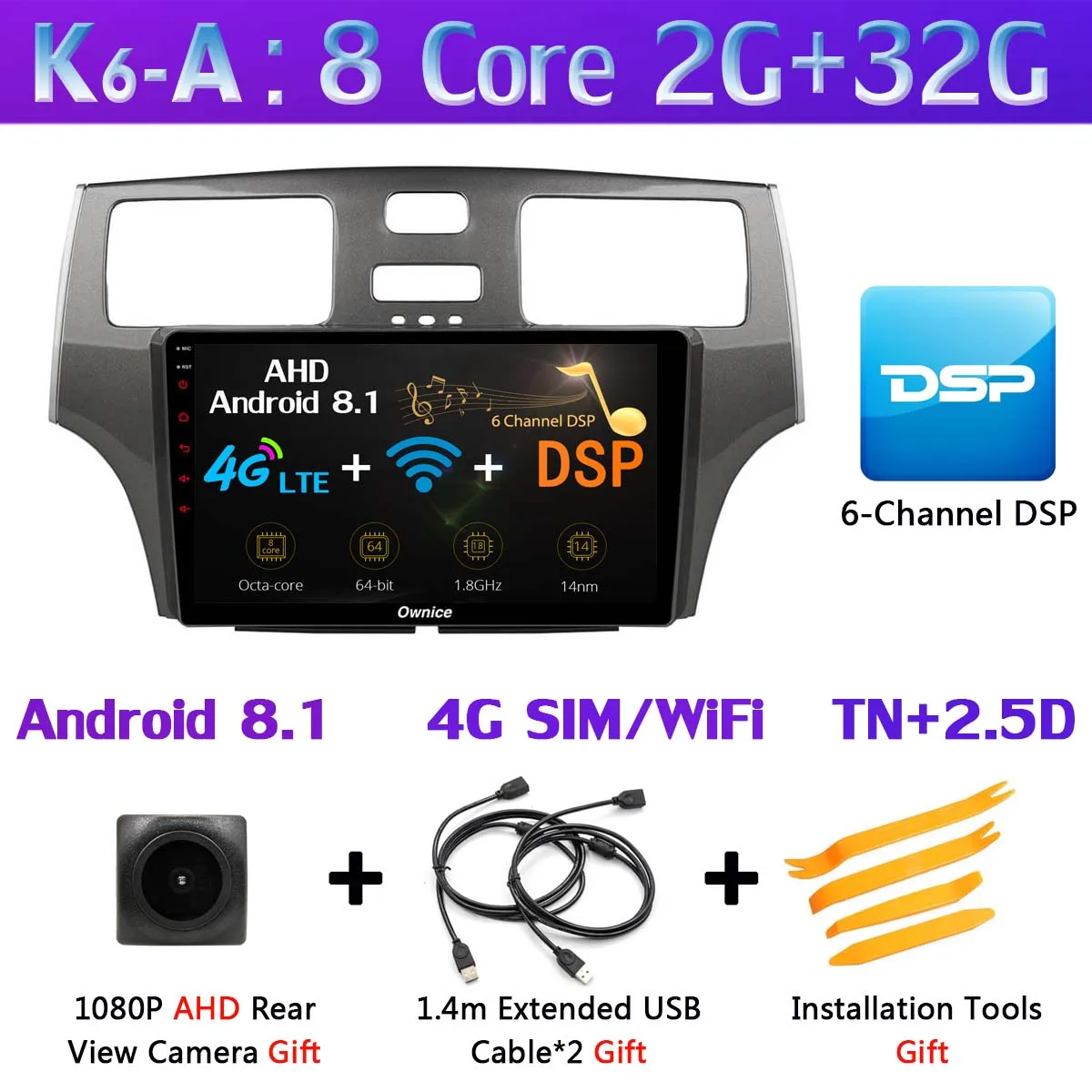 K6-A 360 ° панорамный Android 9,0 4G+ 64G Автомобильный мультимедийный плеер для Lexus ES ES250 ES300 ES330 2004-2006 gps компактное минирадио SPDIF CarPlay Auto - Цвет: K6-A
