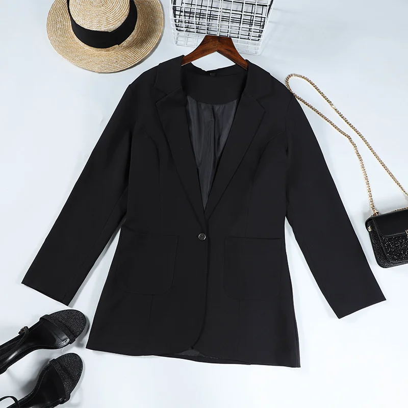 Осенний Женский блейзер цвета хаки, однобортный, деловой, черный, для работы, женские блейзеры с карманами, офисные женские куртки